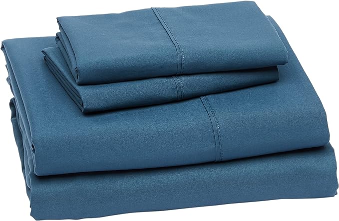 Amazon Basics Lightweight Super Soft Easy Care Microfiber 4-Piece Bed Sheet Set with 14-Inch Deep Pockets, Full, Dark Teal, Solid