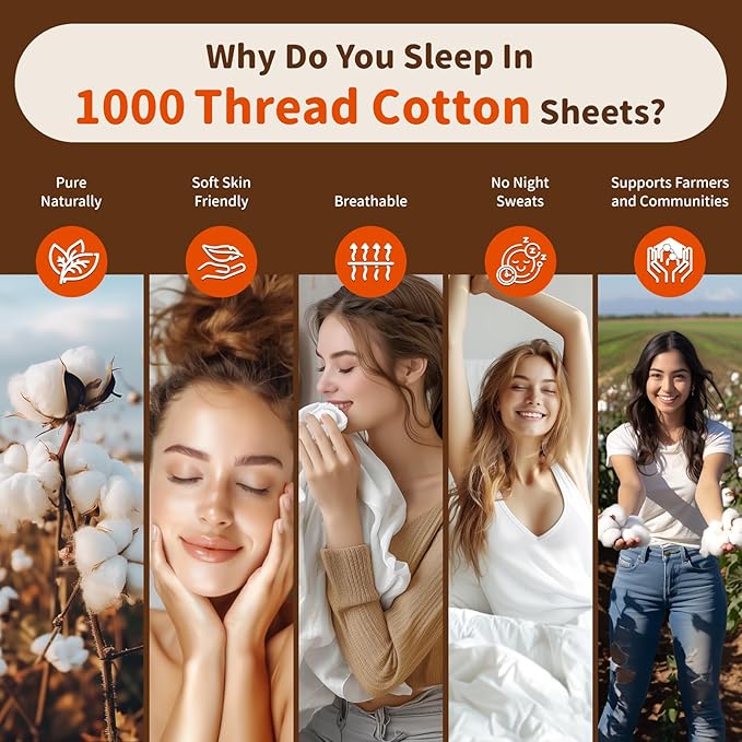 LBRO2M 1000 Thread Count 100% Egyptian Cotton Sheets Set 6 Piece Sets California King Bed Sheet Deep Pocket Sheet Set 16" Soft Comfortable All Season (California King, White)