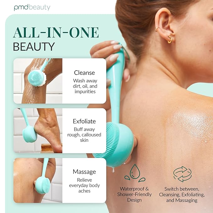 PMD Clean Body - Smart Body Cleansing Device with Silicone Brush & Three Interchangeable Attachments - Waterproof - SonicGlow Vibration - Cleanse, Exfoliate, & Massage Body