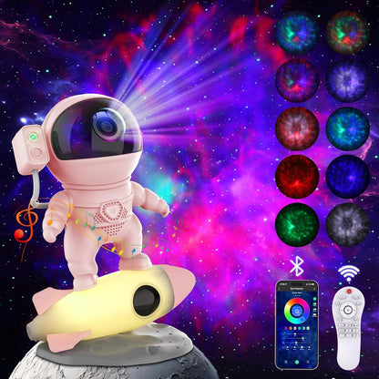FlyEagle Astronaut Galaxy Projector, Star Nebula Projector with Rocket Lamp, Night Lights LED Star Projector for Bedroom, Remote Control, White Noises, Bluetooth Speaker for Bedroom