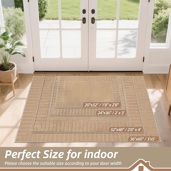 BEQHAUSE Door-Mat-Non-Slip Front Door Mat Washable Low-Profile Entrance Rugs for Front Door Entry Dirt Trapper Door Mats Absorbent Welcome Mats,20"x32",Taupe