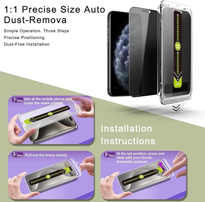 (2-Pack Anti-Spy Privacy Screen Protector for iPhone 11 Pro Max/XS Max(6.5-Inch),9H Tempered Glass,Full Coverage,Anti-Fingerprint,Auto Dust Removal,Bubble-Free,Easy Installation