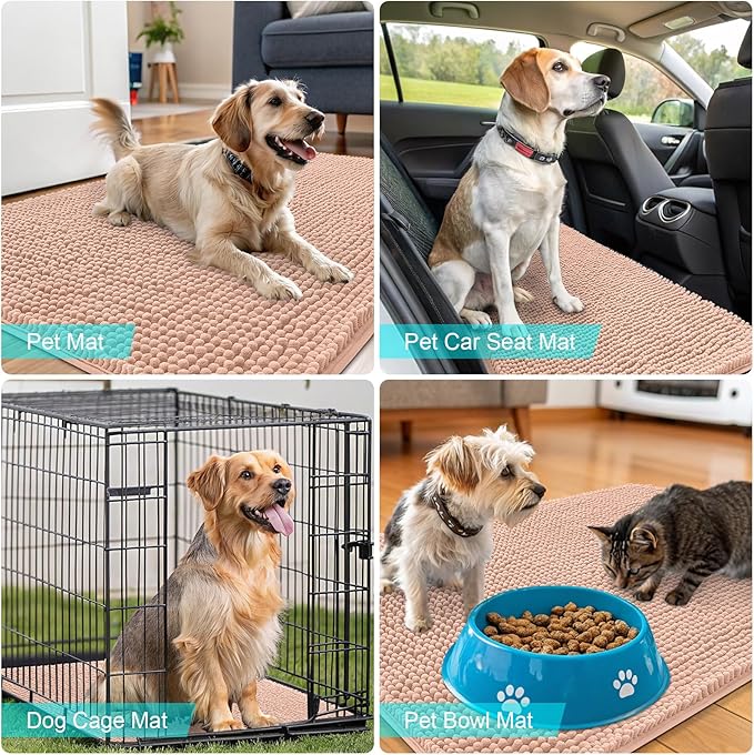 OLANLY Dog Door Mat for Muddy Paws 34x21, Absorbs Moisture and Dirt, Absorbent Non-Slip Washable Doormat, Quick Dry Chenille Mud Mat for Dogs, Entry Indoor Entryway Carpet for Inside Floor, Peach