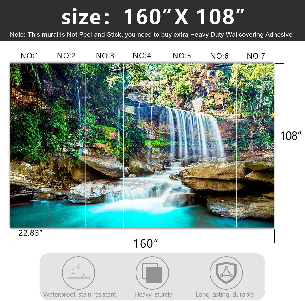 -Green Lake Waterfall Scenery Fabric Wallpaper Living Room Woodland Forest Mountain Bedroom Bathroom Large Wall Mural- 160"x108"（ not Peel and Stick）