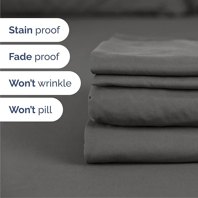 Queen 6 Piece Sheet Set - Cooling, Comfy & Breathable - Hotel Luxury Bedding, Includes Fitted Sheet for Women, Men, Kids & Teens - 1 Flat, 1 Fitted Sheet, 4 Pillowcases with Deep Pockets - Charcoal