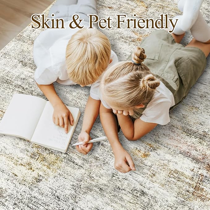 6x9 Area Rug for Living Room Washable 6x9 Non-Slip Modern Abstract Rugs for Bedroom Dinning Room Ultra-Thin Indoor Gray Rust