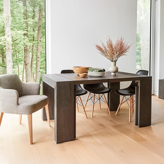 Transformer Table - Solid Wood Extendable Dining Table, Seats 2-12, Extendable Dining Room Table, Space-Saving Furniture, Expandable Dining Furniture (Dark Grey, Table Only)