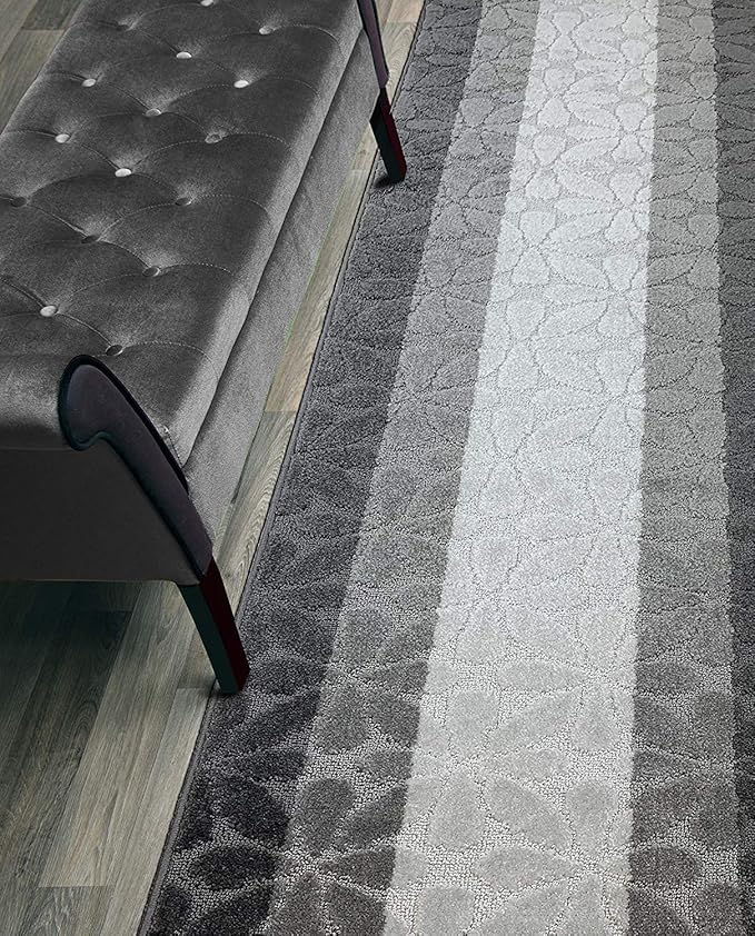 Custom Length Hallway Runner Rug,Slip Resistant,Flower Grey, 26 Inch X 10 feet, Sold and Priced Per Foot