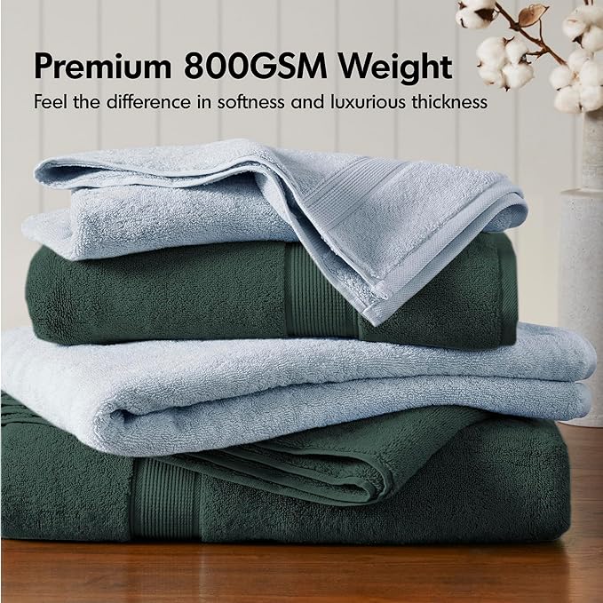 Madison Park 800GSM Bath Sheet Towel Oversized 34" x 68" 2 Pack 100% Cotton Bath Towel Set Highly Absorbent Hotel Spa Quality for Bathroom, Dark Green