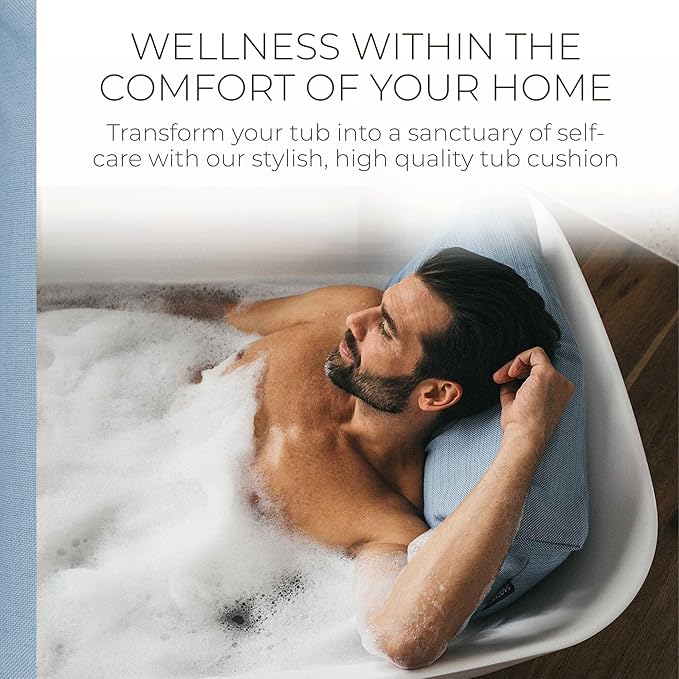 BADESOFA® Luxury Bathtub Pillow L - Large Bath Pillow for Therapeutic Neck and Back Support Quick-Drying - Washable Full Body Bath Tub Cushion - Luxury Spa Cushion in Blue