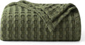 Bedsure Cooling Cotton Waffle Twin XL Blanket - Lightweight Breathable Blanket of Rayon Derived from Bamboo for Hot Sleepers, Luxury Throws for Bed, Couch and Sofa, Green, 66x90 Inches