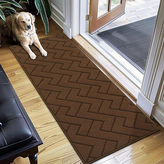 hicorfe Indoor Doormat,Front Back Door Mat Rubber Backing Non Slip Door Mats 20"x59" Absorbent Resist Dirt Entrance Doormat Inside Floor Mats Entryway Washable Low-Profile for Patio,Garden(Dark Brown)