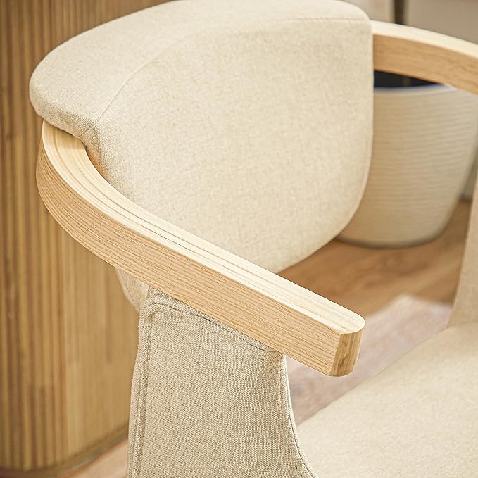 Art Leon Desk Chair No Wheels - Mid Century Modern Swivel Accent Chair, Fabric Upholstered Home Office Desk Chair for Small Spaces Living Room Bedroom, Off White