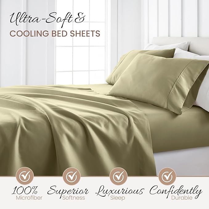Linen Market Brushed Microfiber Twin Sheet Set 3 Piece – Oeko-TEX Certified Ultra Soft & Wrinkle-Free - 16" Deep Pocket Sheets - Easy Care Twin Size - Sage