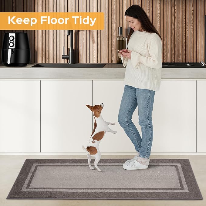 Kitchen Rugs 24" x 84", Non-Slip Machine Washable Kitchen Runner Rugs Floor Mats, Absorbent Comfort Standing Mats for Kitchen, Sink, Laundry and Hallway, Rolled Packaging, Beige & Grayish Brown