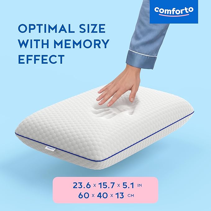Cooling Memory Foam Cervical Neck Pillow – Contour Orthopedic Pillow for Neck and Shoulder Pain – Ergonomic Cooling Pillow for Sleeping