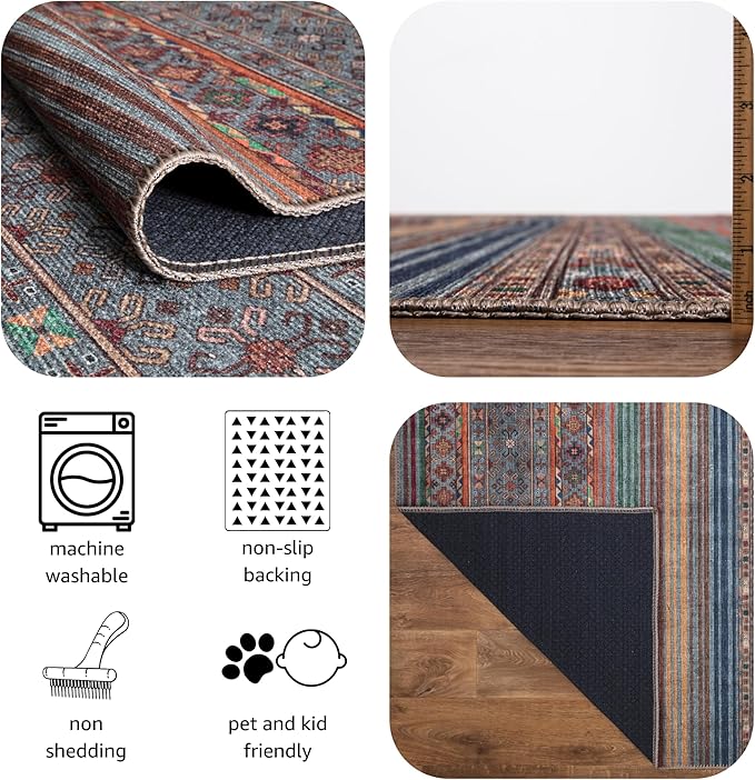 Keen Home Design 4x6 Rug - Machine Washable Area Rug with Non-Slip Backing, Ideal for Living Room, Dining Room, Bedroom - Vintage, Easy Clean, Durable, Low Pile Rug - (4' x 6')