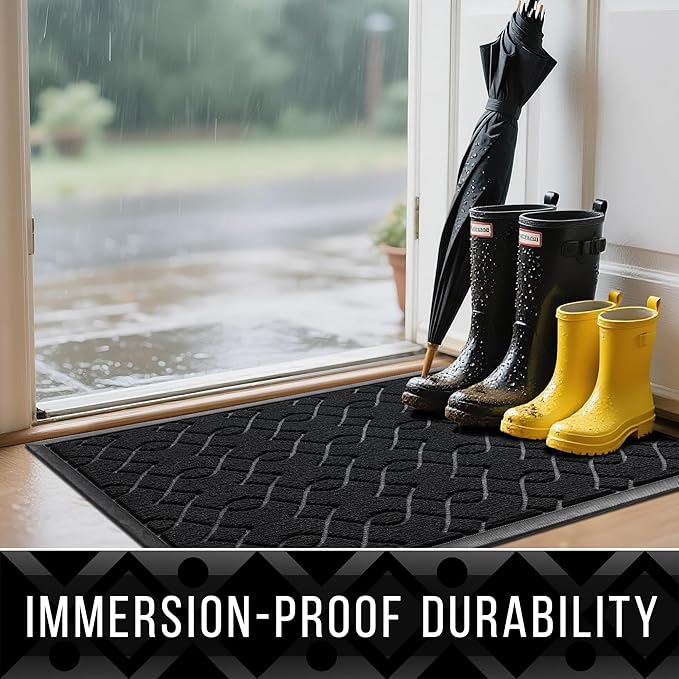 Yimobra Outdoor Mats for Front Door 29.5x17, All-Season Waterproof Doormat Outdoor Entrance, Heavy Duty Non-Slip Outside Door Mat for Garage Patio Proch Entryway Indoor, Black