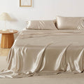 Bedsure Satin Sheets Full Size - 4 Piece Silky Bedsheets with 15 Inches Deep Pocket Fitted Bedsheet,1 Flat Sheet, 2 Satin Pillowcases, Good for Hair & Skin (Full, Khaki)