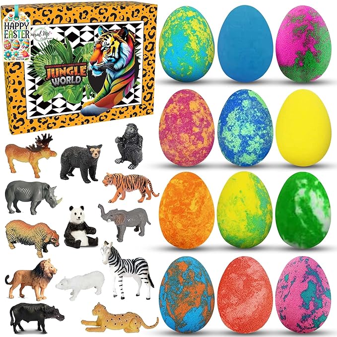 Bath Bombs for Kids with Surprise Inside- 12 pk Kids Bath Bombs with Jungle Toys, Organic, Natural, Skin-Moisturizing Bubble BathBombs. Stocking Stuffers Christmas Gifts for Boys, Girls, Toddlers