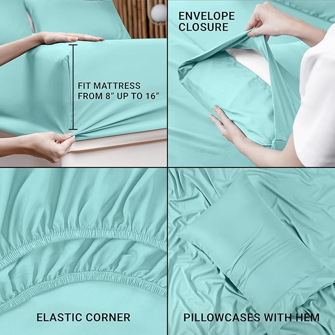 Utopia Bedding Twin Bed Sheets Set - 3 Piece Bedding - Brushed Microfiber - Shrinkage and Fade Resistant - Easy Care (Twin, Spa Blue)