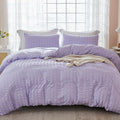 AveLom Lavender Purple Seersucker Duvet Cover Set Full (80 x 90 inches), 3 Pieces (1 Duvet Cover + 2 Pillow Cases), Ultra Soft Washed Microfiber, Textured Duvet Cover with Zipper Closure, Corner Ties