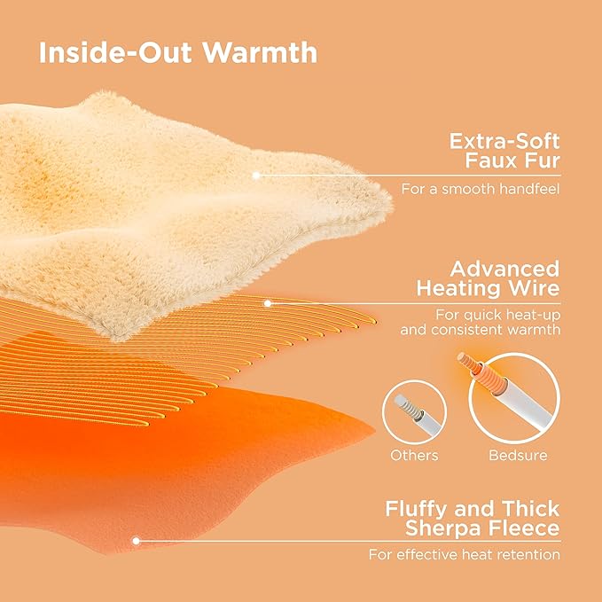 Bedsure Faux Fur Heated Blanket Twin Size, Fast Heating Electric Blanket Twin Size with 6 Heating Levels & 10 Time Settings, Cozy Gifts for Women Men (62x84 inches, Dark Chocolate)