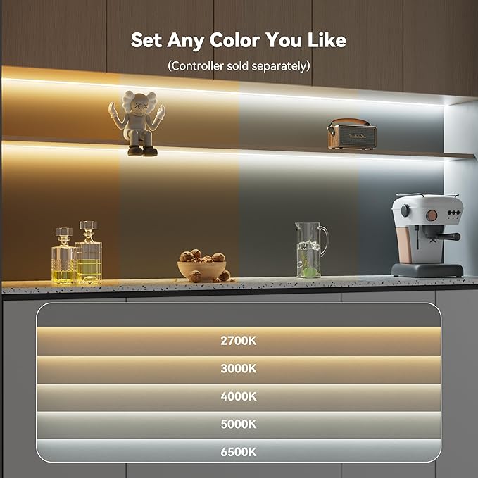 PAUTIX COB LED Strip Light White CCT Tunable 4800LEDs,CRI90+ 24ft/7.5m Dimmable 2700K-6500K 24V LED Tape Light,for Under Cabinet Bedroom Kitchen TV Mirror DIY Lighting(Adapter & Dimmer NOT Included)