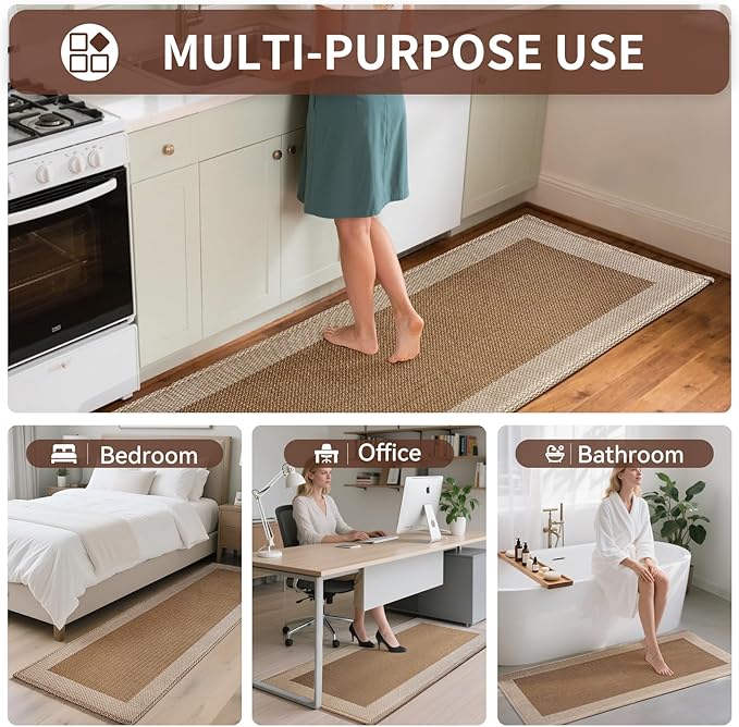 Kitchen Mats for Floor, Super Absorbent Kitchen Rugs Non Slip Washable, Soft Braided Kitchen Runner Rug, Standing Mat Kitchen Sink Mat, Easy to Clean, Brown 17x59