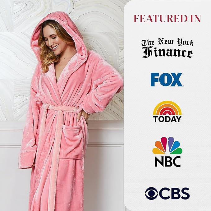 Lotus Linen Plush Robes for Women - Soft Bathrobe, Custom Monogram, Warm Fleece Robe with Pockets
