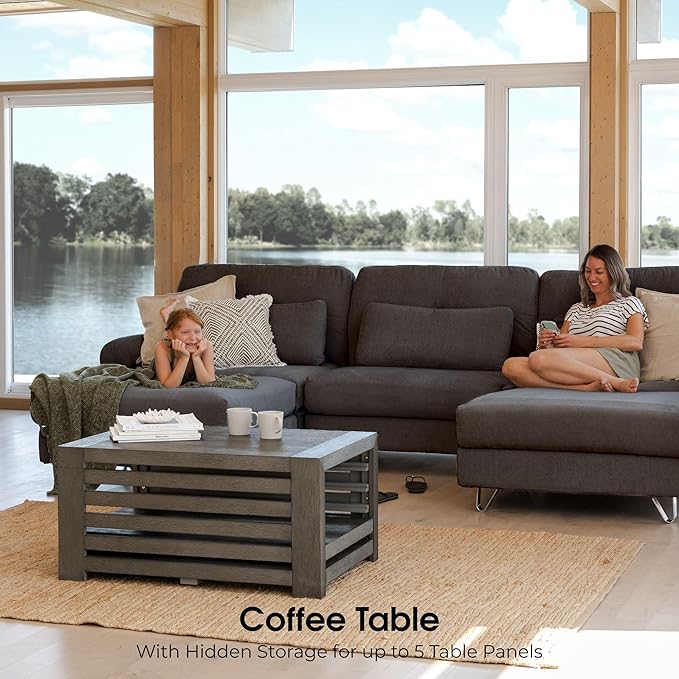Transformer Table - Solid Wood Extendable Dining Table, Seats 2-12, Extendable Dining Room Table, Space-Saving Furniture, Expandable Dining Furniture (Dark Grey, Table + Bench + Coffee Table)
