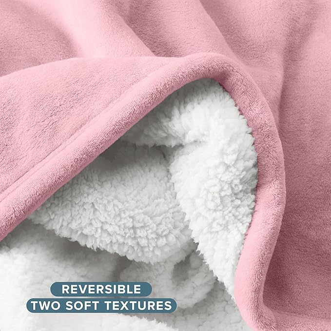 Bare Home Sherpa Fleece Blanket - Full/Queen Size - Blanket for Bed, Sofa, and Couch - Warm & Lightweight - Fluffy & Soft - Reversible (Full/Queen, Light Pink)