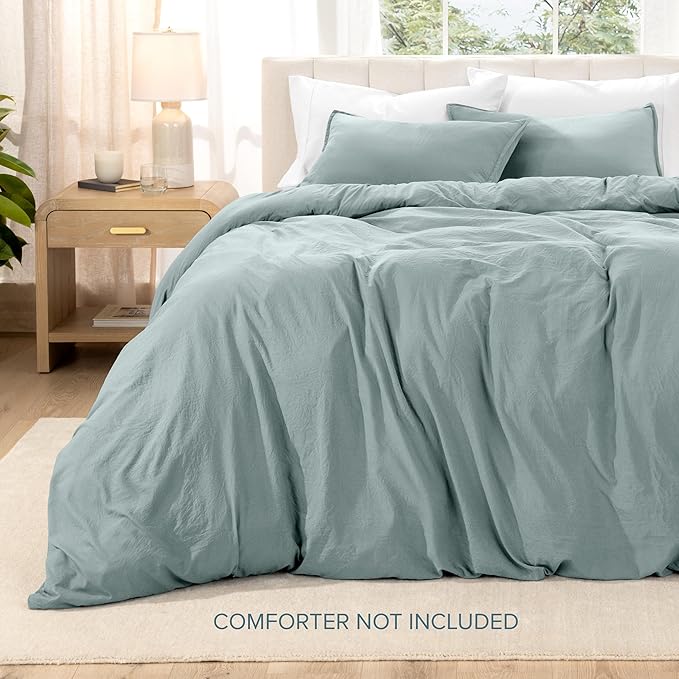 Bare Home Microfiber Duvet Cover Set - Ultra Soft Washed Microfiber - King/California King - Linen-Like Look - Easy Care - Breathable Fabric - Our Softest Duvet Cover Set (King/Cal King, Sea Spray)
