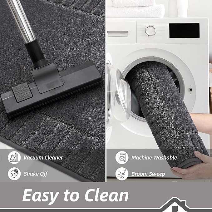 BEQHAUSE Door-Mat Non-Slip Front Doormat Low-Profile Entrance Mats for Front Door Entry Resist Dirt Washable Doormat Absorbent Entryway Door Mat,Dark Grey, 36"x60"
