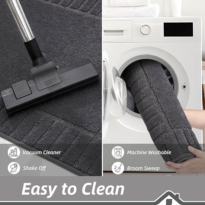 BEQHAUSE Door-Mat-Non-Slip Dirt Trapper Door Mats Low-Profile Front Door Mat Absorbent Floor Mats for Entryway Washable Mud Resistant Home Entrance Doormat, Dark Grey, 24"x60"