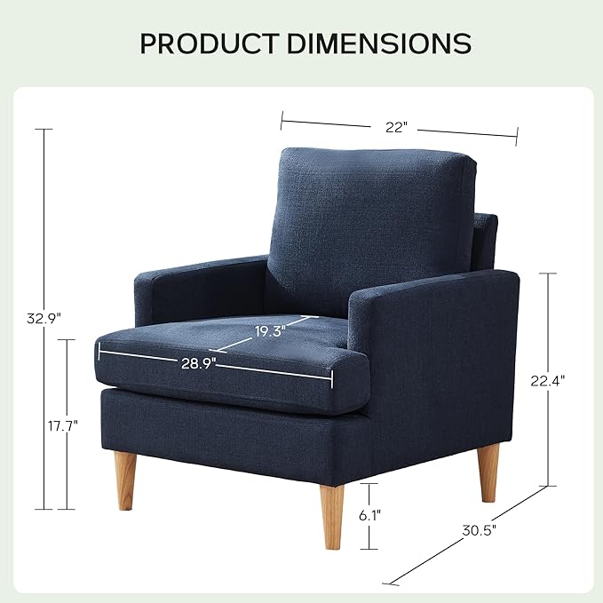 VKNOW Mid-Century Accent Chair, No Tools Assembly Required, Modern Upholstered Polyester Armchair for Living Room,Comfy Reading Accent Chairs with Wood Legs for Bedroom, Navy Blue