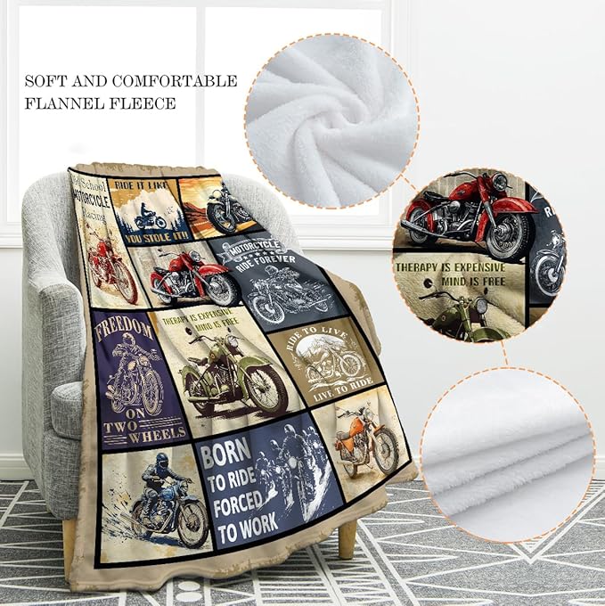 Jekeno Motorcycle Blanket Gifts for Men Boys Women Girls Dad Mom Husband Wife Boyfriend Friends Birthday Christmas Halloween Presents Home Bedroom Living Room Decor Throw Blanket 50"x60"