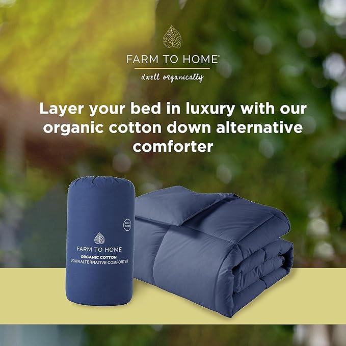 Farm to Home Down Alternative Comforter Twin Size Organic Cotton Duvet Insert Hotel Collection Hypoallergenic Machine Washable 68 x 90 for All Season