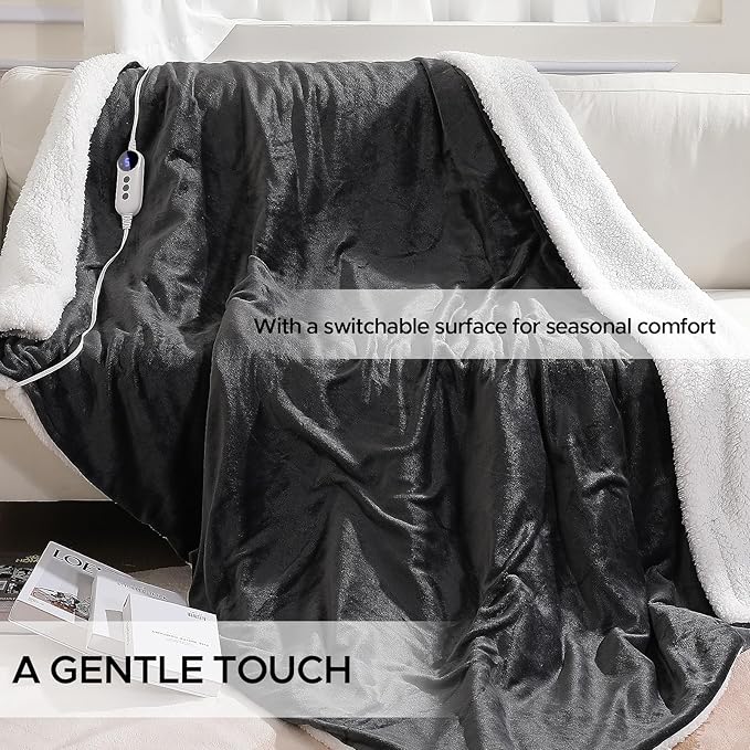 Heated Blanket 72"x84" Full Size, Dual-Sided with Soft Flannel & Sherpa Fabric, Electric Blanket with 9 Heating Levels & 2-10 Hours Auto Off, Machine Washable, Dark Gray
