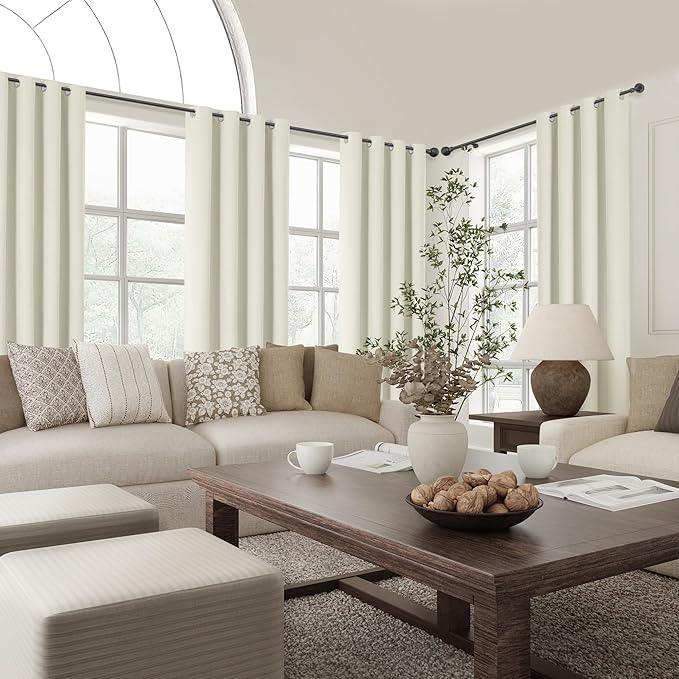 ChrisDowa 100% Blackout Iovry Solid Curtains 96 Inches Long 2 Panels for Bedroom Living Room,Farmhouse Room Darkening Thermal Insulated Soundproof Grommet Top Window Treatment Drapes,52x96