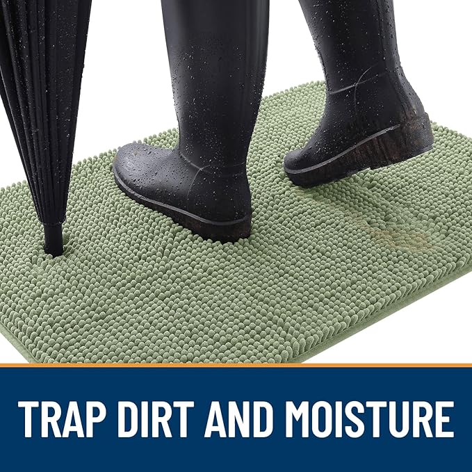 OLANLY Dog Door Mat for Muddy Paws 70x35, Absorbs Moisture and Dirt, Absorbent Non-Slip Washable Doormat, Quick Dry Chenille Mud Mat for Dogs, Entry Indoor Entryway Carpet for Inside Floor, Sage Green