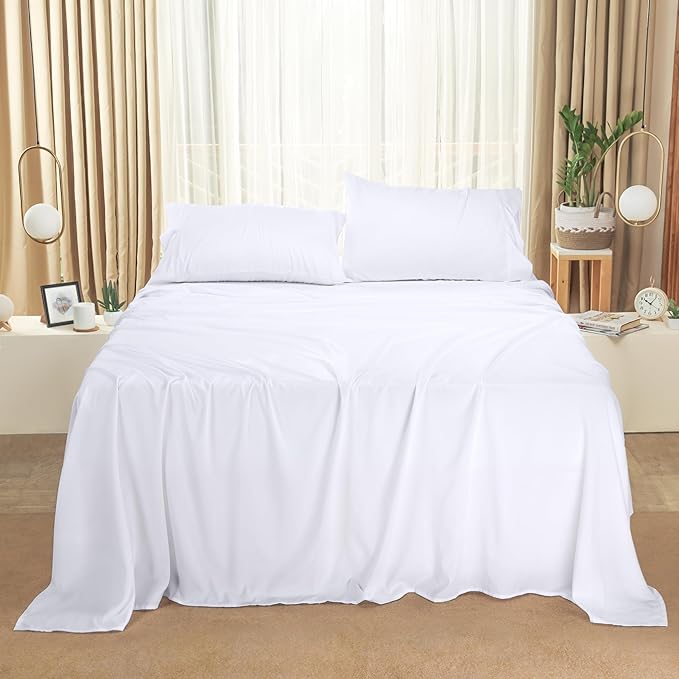 Utopia Bedding King Sheet Set 4 Piece Bed Sheets for King Size Bed, Hotel Luxury, Extra Soft, Cooling Bed Sheets - Wrinkle, and Fade Resistant (White)