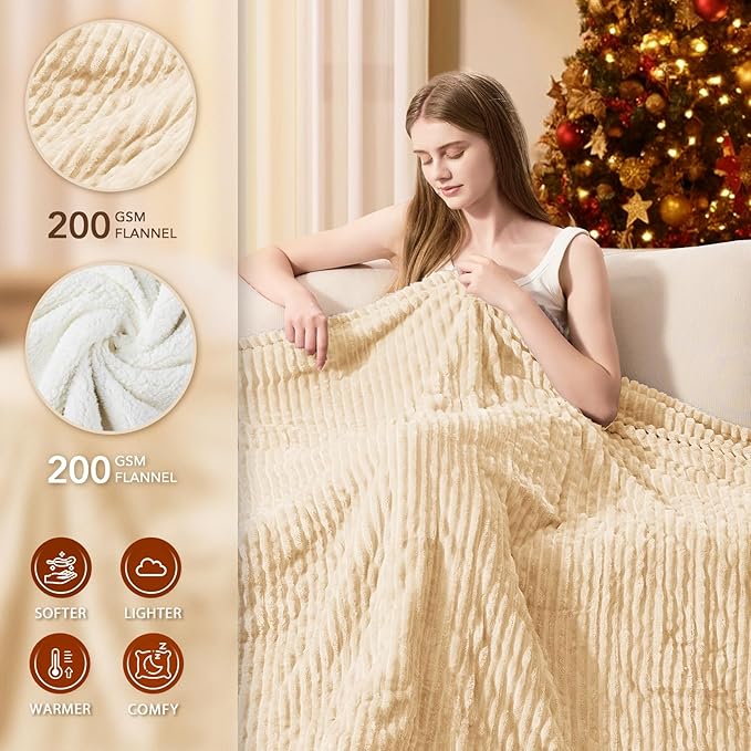 Homemate Heated Blanket Electric Throw - 50"x60" Heating Blanket Throw 1/2/4/6/8 Hours Auto-Off 10 Heat Levels Over-Heat Protection Soft Flannel Sherpa ETL Certification