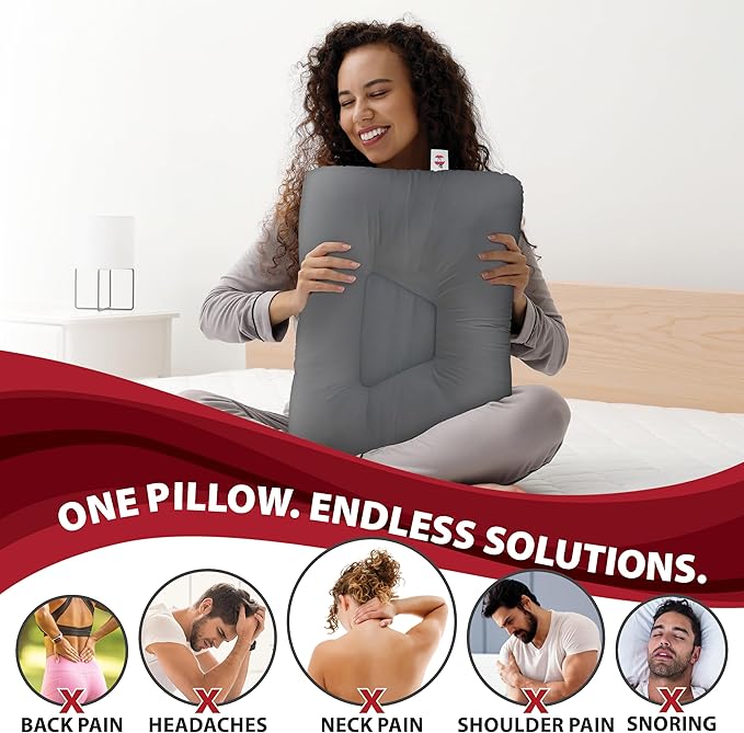 Core Products Tri-Core Cervical Support Pillow – Firm Orthopedic Neck Pillow for Pain Relief, Great Gift for Back and Side Sleepers – Ergonomic Contour Pillow – Assembled in USA, Petite Size, Gray