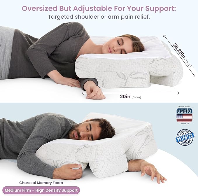 Wife Pillow the Side Sleeper Pillow with Arm Hole for Shoulder Pain - Arm Tunnel Pillow for Side Sleepers, Shoulder Relief & Neck Support Comfort Sleep Pillow for Adults - Cooling Shredded Memory Foam