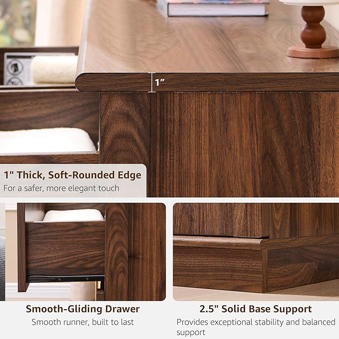 ACCOHOHO Arched Dresser for Bedroom with 6 Drawers, 47.3" Wide Modern Chest of Drawers with Rounded Edge & Metal Handles, Wood Storage Closet Dressers TV Stand for Living Room, Hallway, Brown
