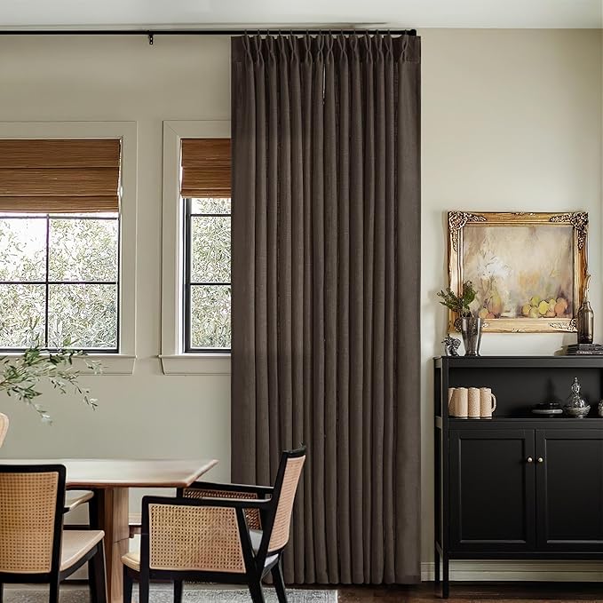 Dark Chocolate 80 Inch Pinch Pleated Linen Curtains 2 Panels for Living Room Bedroom Memory Training Shaped Semi Sheer Pleat Drapes with Hooks Rings Light Filtering Window Curtain 40x80