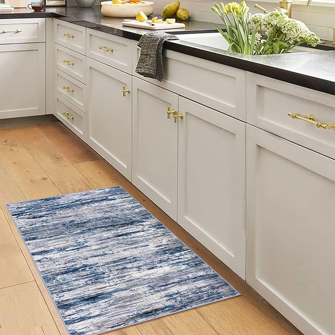 2x3 Modern Abstract Rug for Entryway, Navy Blue Gray Neutral Multi Super Soft Small Area Rug, Washable Non-Slip Kitchen Rugs, Low-Pile Mat for Bedside, Indoor Door Mat