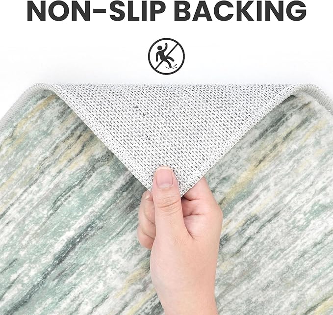 2x3 Modern Abstract Rug for Entryway, Green Yellow Super Soft Small Area Rug, Washable Non-Slip Kitchen Rugs, Low-Pile Mat for Bedside, Indoor Door Mat