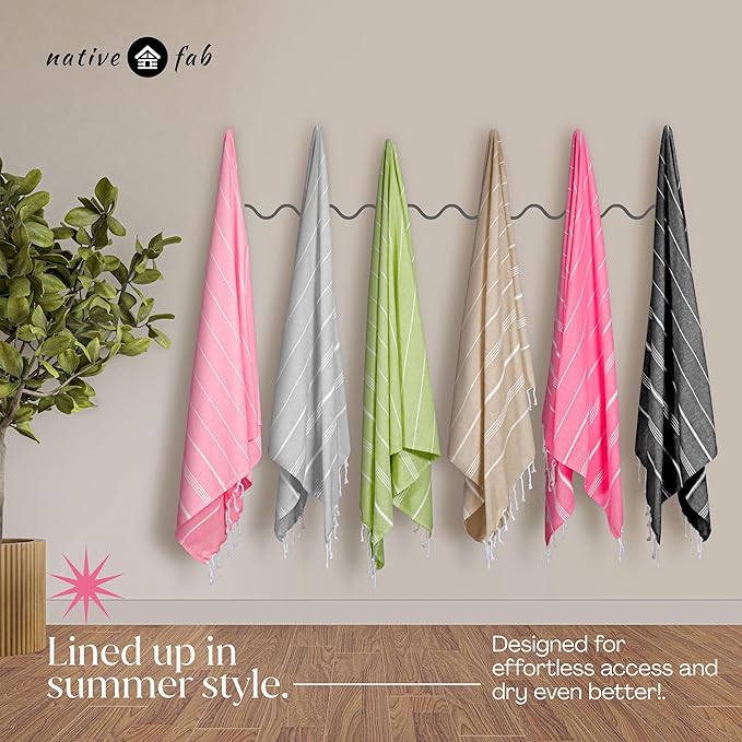 Native Fab Oversized 6 Pack Turkish Towels, 100% Cotton, 40"x71", Thin, Lightweight, Fast Dry, Sand Free, Soft, Compact for Travel, Ideal for Beach, Bath, Pool, Gym, Spa, Summer - Assorted 6 Colors